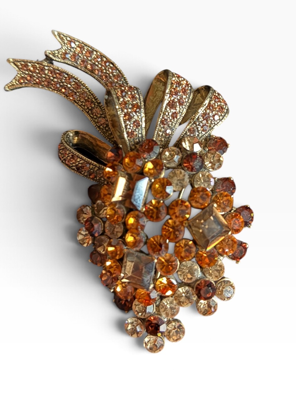 Vintage Gold-Tone Amber Crystal Pineapple Brooch - Women Jewelry
